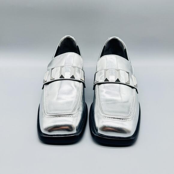 Rag & Bone Shoes Women 9 Silver Metallic Loafer Square Toe Slip On Comfort Dress - Picture 3 of 12
